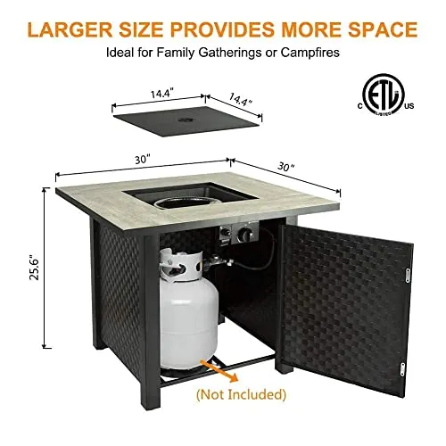 Camplux Propane Fire Pit Table, 30 Inch Outdoor Gas Fire Pit with Lid, Lava Rocks, Ceramic Tabletop, 50,000 BTU Adjustable Flame, Auto Ignition, Square Fire Table 2-in-1 Functional