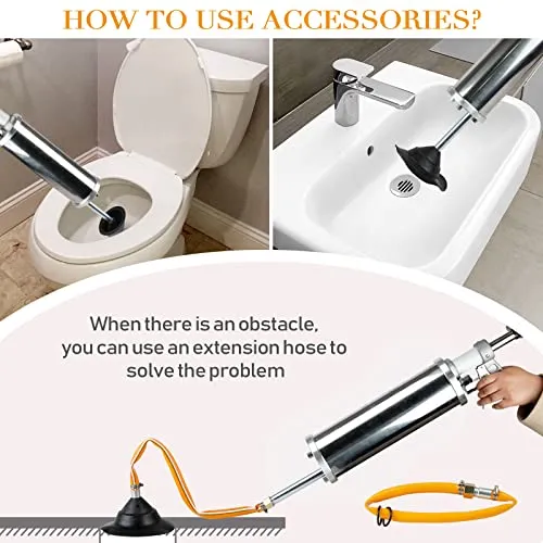 Trycooling Portable High Pressure Toilet Plunger, Manual Sink Plunger Dredge Equipment Air Drain Blaster Pump for Toilets Bathroom Shower Kitchen Clogged Pipe