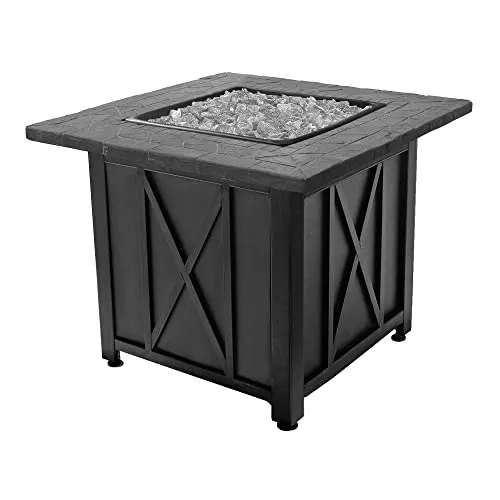Endless Summer 30 Inch Square 30,000 BTU Liquid Propane Gas Outdoor Fire Pit Table w/Push Button Ignition, White Fire Glass, & Steel Fire Bowl, Bronze