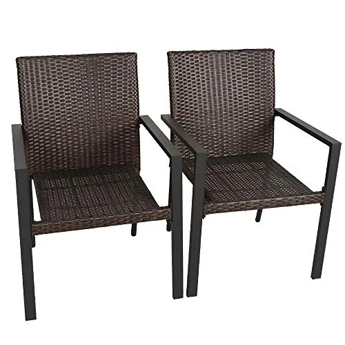BALI OUTDOORS Gas Firepit Chairs Outdoor Wicker Patio Dining Set, Set of 2 Stackable Outdoor Wicker Chairs for Patio, Garden, Yards, Indoor, Multibrown