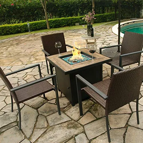 BALI OUTDOORS Gas Firepit Chairs Outdoor Wicker Patio Dining Set, Set of 2 Stackable Outdoor Wicker Chairs for Patio, Garden, Yards, Indoor, Multibrown
