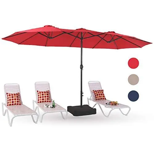 PHI VILLA 15ft Patio Umbrella Double-Sided Outdoor Market Extra Large Umbrella with Crank, Umbrella Base Included (Red)