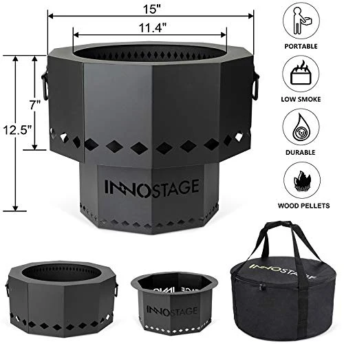 Smokeless Fire Pit for Outdoor Wood Pellet Burning Spark Bowl with Portable Carrying Bag, Firepit Grill of Fireplace Stove for Picnic Camping Cooking on Beach - M