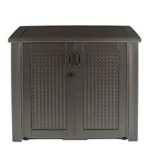 Rubbermaid Extra Large Decorative Patio Storage, Weather Resistant Outdoor Storage Cabinet, Dark Teak