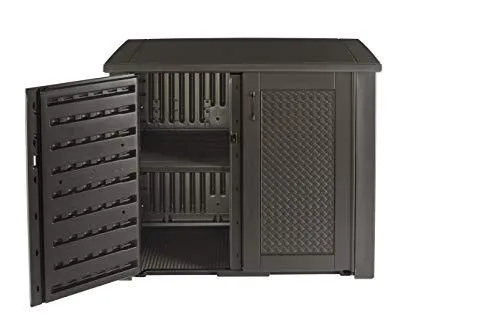 Rubbermaid Extra Large Decorative Patio Storage, Weather Resistant Outdoor Storage Cabinet, Dark Teak