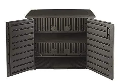 Rubbermaid Extra Large Decorative Patio Storage, Weather Resistant Outdoor Storage Cabinet, Dark Teak