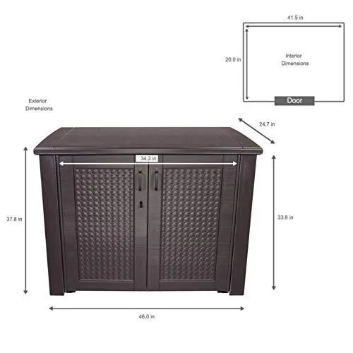 Rubbermaid Extra Large Decorative Patio Storage, Weather Resistant Outdoor Storage Cabinet, Dark Teak