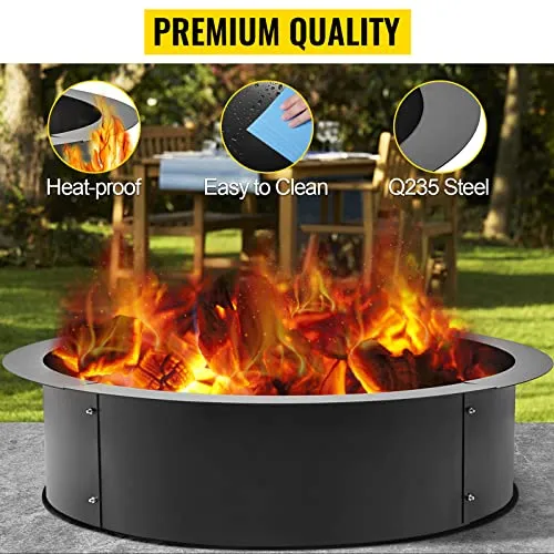 VBENLEM Fire Pit Ring 42-Inch Outer/36-Inch Inner Diameter, Fire Pit Insert 3.0mm Thick Heavy Duty Solid Steel, Fire Pit Liner DIY Campfire Ring Above or In-Ground for Outdoor