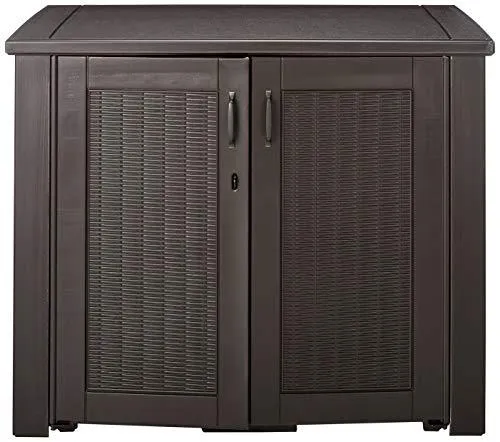 Rubbermaid Decorative Patio Chic Weather Resistant Outdoor Storage Cabinet, Black Oak