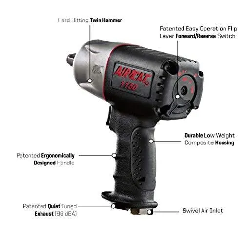 AIRCAT 1150 "Killer Torque" 1/2-Inch Impact Wrench, Medium, Black