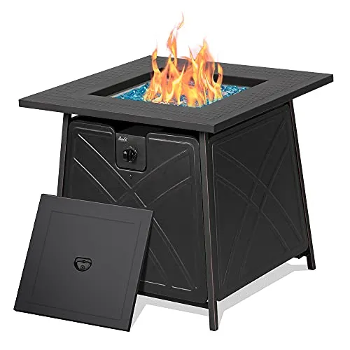 BALI OUTDOORS Firepit LP Gas Fireplace 28" Square Table 50,000BTU Fire Pit, Black