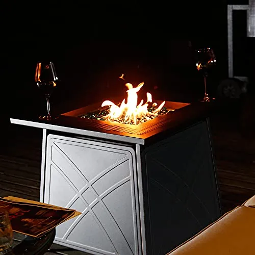 BALI OUTDOORS Firepit LP Gas Fireplace 28" Square Table 50,000BTU Fire Pit, Black