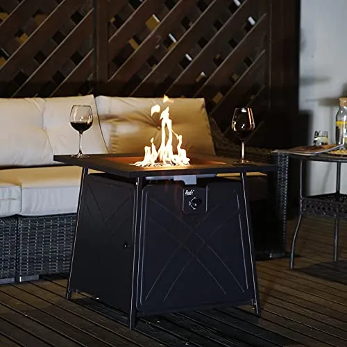 BALI OUTDOORS Firepit LP Gas Fireplace 28" Square Table 50,000BTU Fire Pit, Black