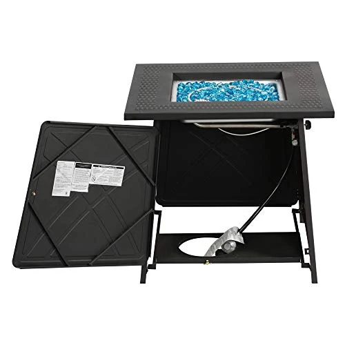 BALI OUTDOORS Firepit LP Gas Fireplace 28" Square Table 50,000BTU Fire Pit, Black