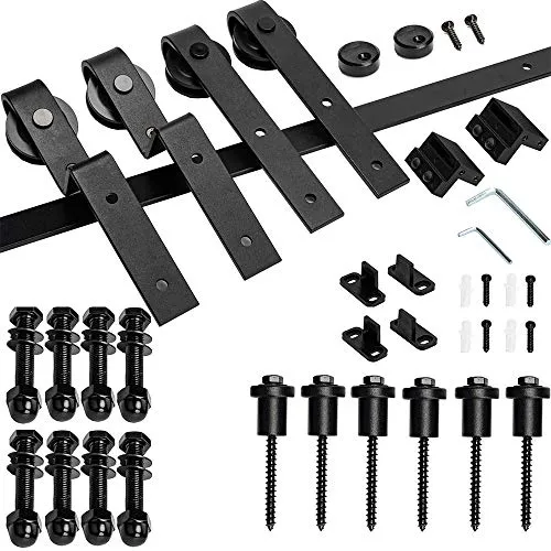 SMARTSMITH 8ft Bypass Barn Door Hardware Kit, Upgraded Bypass Sliding Door Hardware Track for Double Wooden Doors, J Shape Hanger Sliding Door Hardware Kit, Easy Install