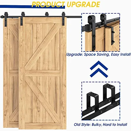 SMARTSMITH 8ft Bypass Barn Door Hardware Kit, Upgraded Bypass Sliding Door Hardware Track for Double Wooden Doors, J Shape Hanger Sliding Door Hardware Kit, Easy Install