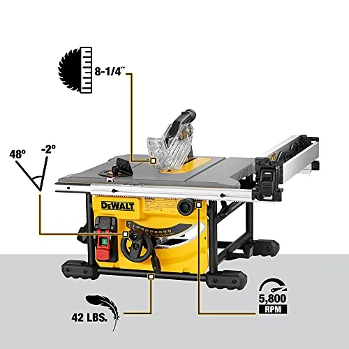 DEWALT Table Saw for Jobsite, Compact, 8-1/4-Inch (DWE7485)