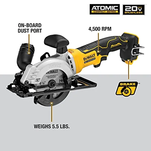DEWALT ATOMIC 20V MAX* Circular Saw, 4-1/2-Inch, Tool Only (DCS571B)