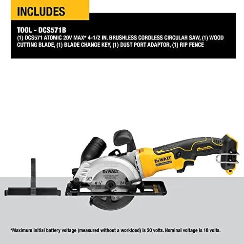 DEWALT ATOMIC 20V MAX* Circular Saw, 4-1/2-Inch, Tool Only (DCS571B)