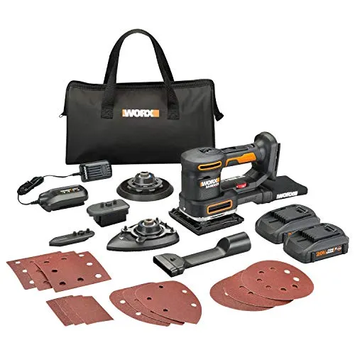 WORX WX820L.2 20V 2.0Ah Cordless Multi-Purpose Sander with 2 Batteries and 1 Charger