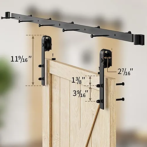 HomLxclx 12ft Heavy Duty Sturdy Sliding Barn Door Hardware Kit Double Door - Smoothly and Quietly-Easy to Install - Fit 1 3/8-1 3/4 inch Thickness Door Panel(Black)(J Shape Hangers)