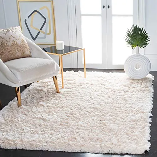 Safavieh Paris Shag Collection SG511 Handmade Silken Glam 2.5-inch Thick Area Rug, 4' x 6', Ivory