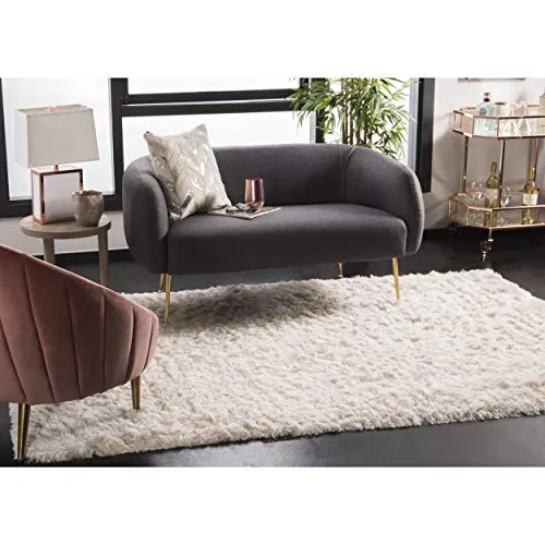 Safavieh Paris Shag Collection SG511 Handmade Silken Glam 2.5-inch Thick Area Rug, 4' x 6', Ivory