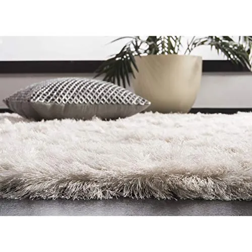 Safavieh Paris Shag Collection SG511 Handmade Silken Glam 2.5-inch Thick Area Rug, 4' x 6', Ivory