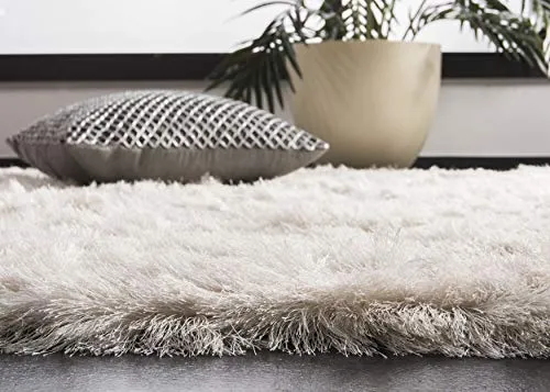 Safavieh Paris Shag Collection SG511 Handmade Silken Glam 2.5-inch Thick Area Rug, 4' x 6', Ivory