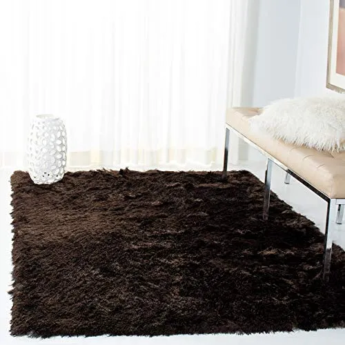 Safavieh Paris Shag Collection SG511 Handmade Silken Glam 2.5-inch Thick Area Rug, 5' x 5' Square, Chocolate