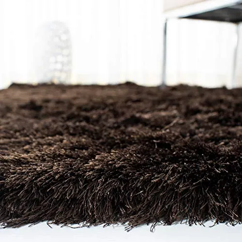 Safavieh Paris Shag Collection SG511 Handmade Silken Glam 2.5-inch Thick Area Rug, 5' x 5' Square, Chocolate