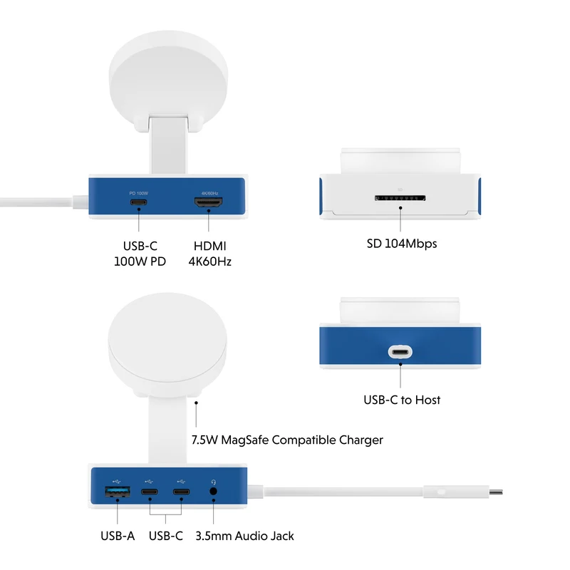 Hub USB-C HyperDrive® Flex à 5 ports avec chargeur de téléphone Qi