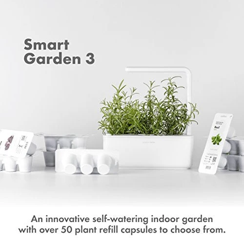 Click & Grow Indoor Herb Garden Kit with Grow Light | Smart Garden for Home Kitchen Windowsill | Easier Than Hydroponics Growing System | Vegetable Gardening Starter (3 Basil Pods Included), White