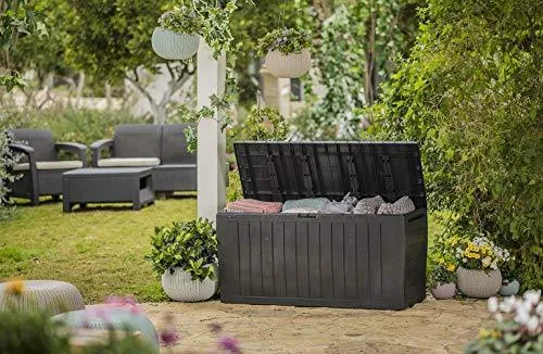 Keter Marvel Plus 71 Gallon Resin Outdoor Storage Box for Patio Furniture Cushion Storage, Brown
