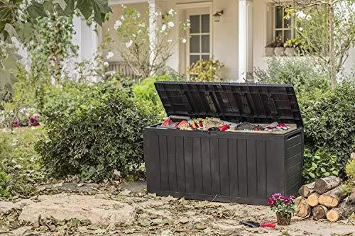 Keter Marvel Plus 71 Gallon Resin Outdoor Storage Box for Patio Furniture Cushion Storage, Brown