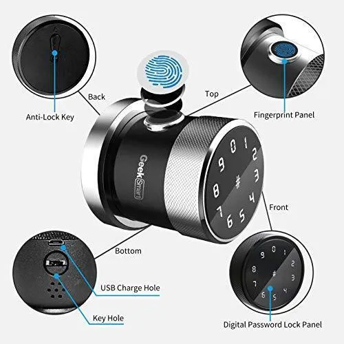 Geek Smart Door Lock - Keyless Fingerprint and Touchscreen Digital Door Lock, Secure Bluetooth, Easy Install, Great for Airbnb, Hotels and Offices, Homes, Apartments, Silver(Upgraded 3.0)