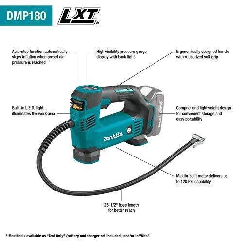 Makita DMP180ZX 18V LXT Lithium-Ion Cordless Inflator, Tool Only