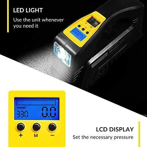 Kensun AC/DC Digital Tire Inflator for Car 12V DC and Home 110V AC Rapid Performance Portable Air Compressor Pump for Car, Bicycle, Motorcycle, Basketball and Others