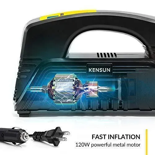Kensun AC/DC Digital Tire Inflator for Car 12V DC and Home 110V AC Rapid Performance Portable Air Compressor Pump for Car, Bicycle, Motorcycle, Basketball and Others