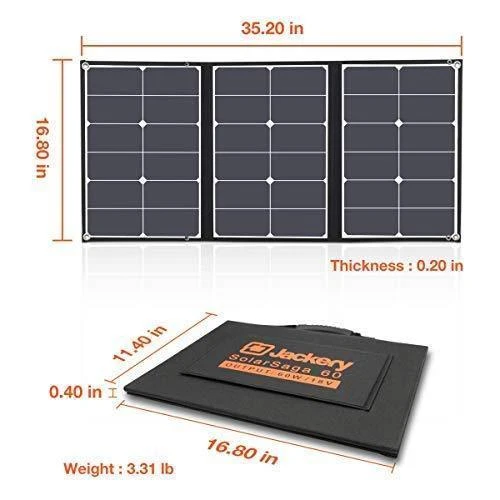 Jackery SolarSaga 60W Solar Panel for Explorer 160/240/500 as Portable Solar Generator, Portable Foldable Solar Charger for Summer Camping Van RV(Can't Charge Explorer 440/ PowerPro)