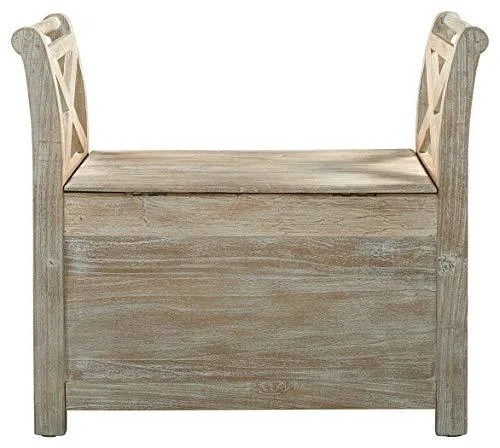 Signature Design by Ashley - Fossil Ridge Accent Bench - Carved Floral Pattern - Antique White