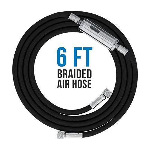 Master Airbrush Model TC-77, Super Quiet High Performance Airbrush Compressor with a 6 Inch Braided Hose with Mini-Inline Moisture Filter