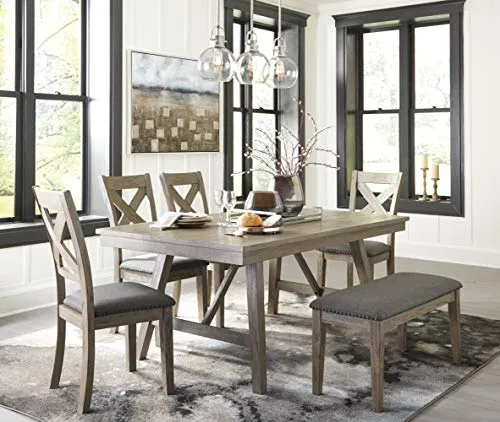 Signature Design by Ashley Aldwin Upholstered Dining Room Bench, Beige & Gray