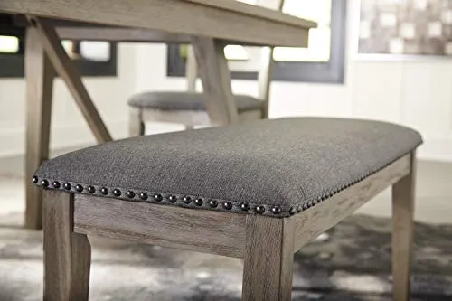 Signature Design by Ashley Aldwin Upholstered Dining Room Bench, Beige & Gray