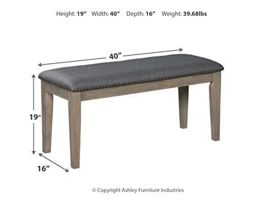 Signature Design by Ashley Aldwin Upholstered Dining Room Bench, Beige & Gray