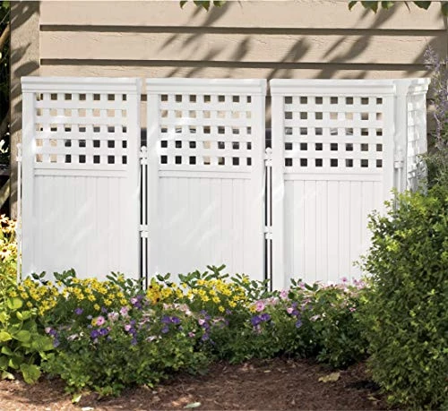 Suncast 4 Enclosure Freestanding Steel Resin Reversible Panel Outdoor Screen TRE, 4 panles (pack of 1), White