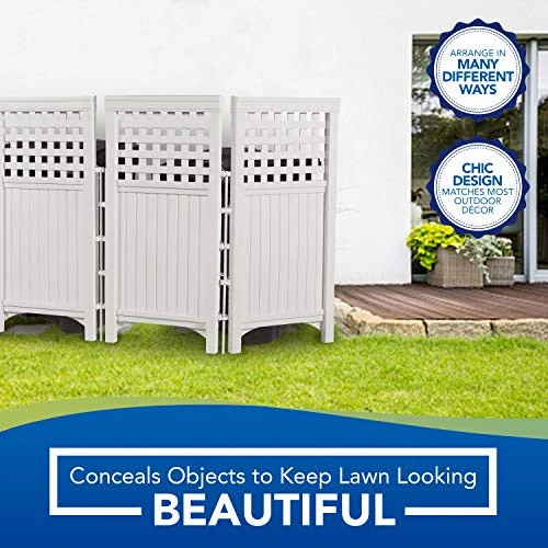 Suncast 4 Enclosure Freestanding Steel Resin Reversible Panel Outdoor Screen TRE, 4 panles (pack of 1), White