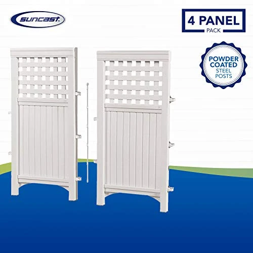 Suncast 4 Enclosure Freestanding Steel Resin Reversible Panel Outdoor Screen TRE, 4 panles (pack of 1), White