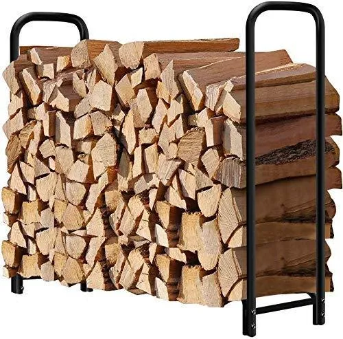 Amagabeli 4ft Firewood Rack Outdoor Log Rack Holder Fireplace Heavy Duty Wood Stacker Patio Deck Metal Kindling Logs Storage Stand Steel Tubular Wood Pile Racks Outside Accessories Black without Cover