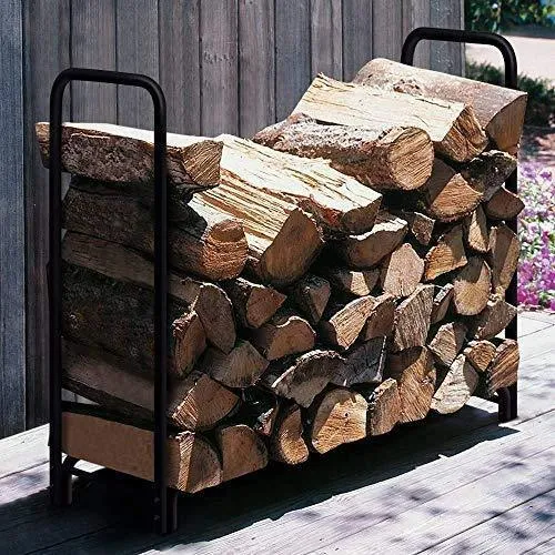 Amagabeli 4ft Firewood Rack Outdoor Log Rack Holder Fireplace Heavy Duty Wood Stacker Patio Deck Metal Kindling Logs Storage Stand Steel Tubular Wood Pile Racks Outside Accessories Black without Cover